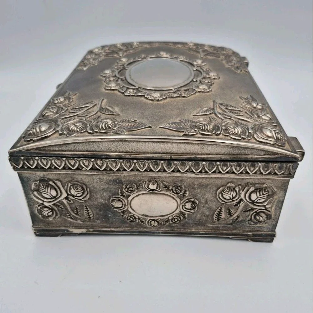 Vintage Godinger Silver Plated Large Jewelry Box Red Velvet Interior 1980s
